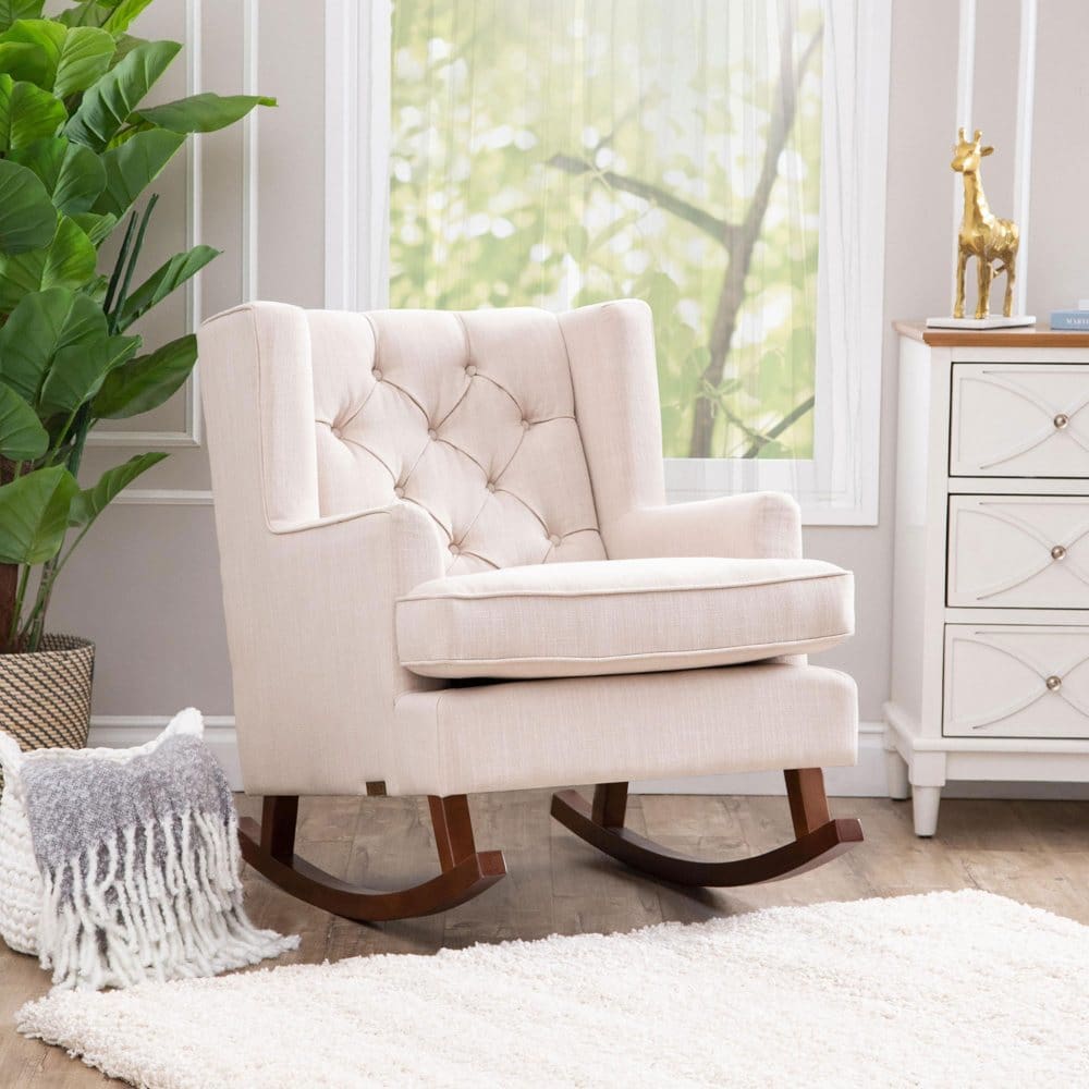 Kingston Tufted Versatile Linen Fabric Rocker Chair Beige - Gliders & Rockers - ShelHealth