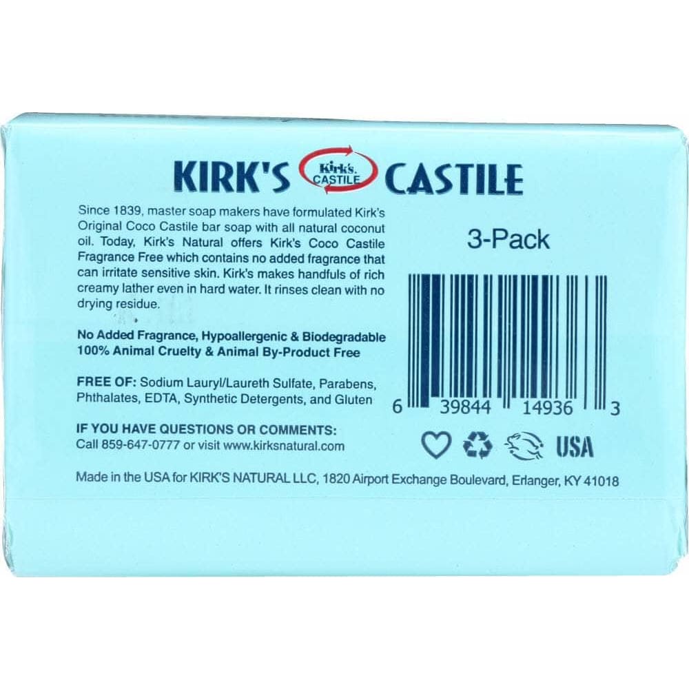 KIRKS Kirks Original Coco Castile Bar Soap Fragrance Free 3X4Oz Bars, 12 Oz