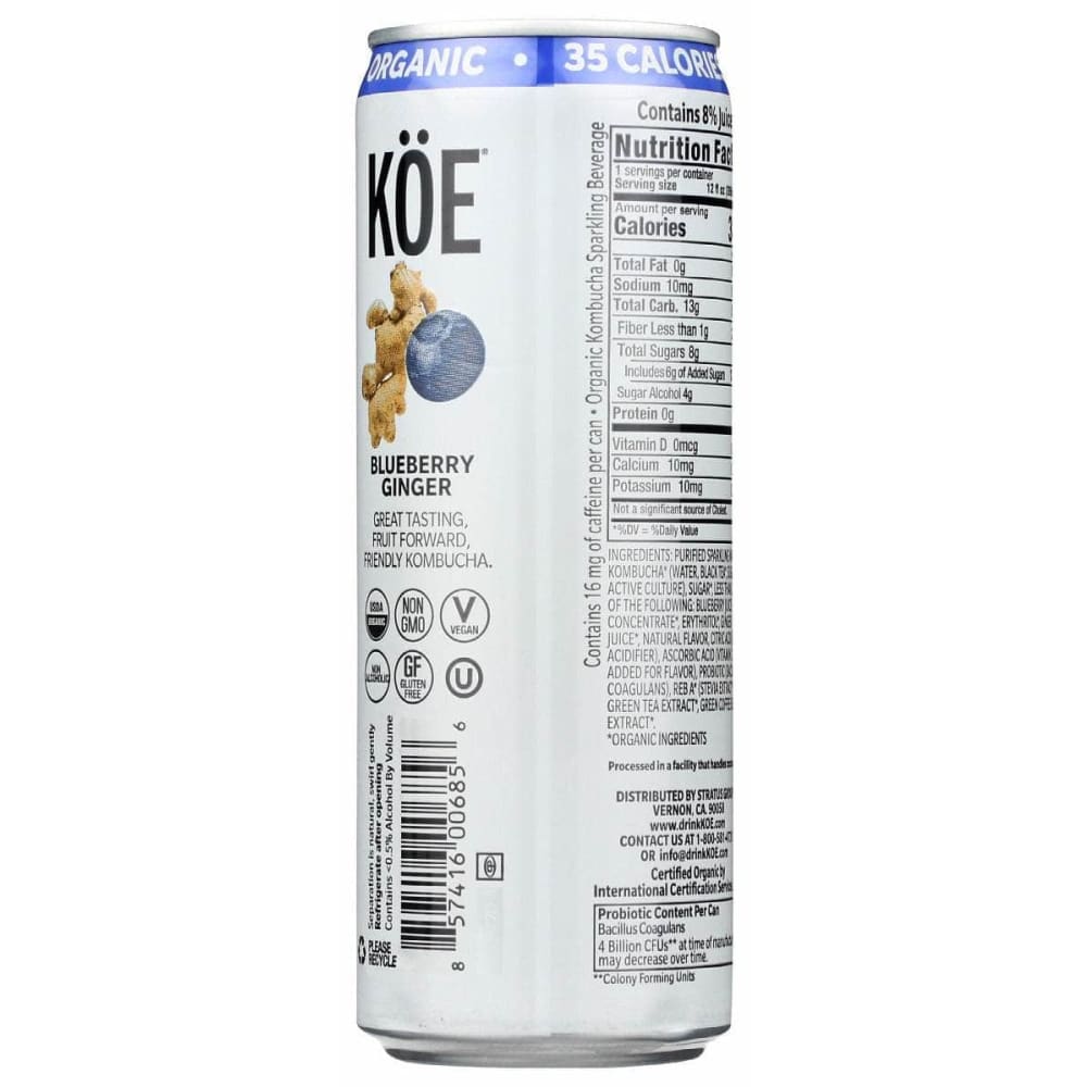 KOE Grocery > Beverages > Coffee, Tea & Hot Cocoa KOE Blueberry Ginger Kombucha, 12 fo