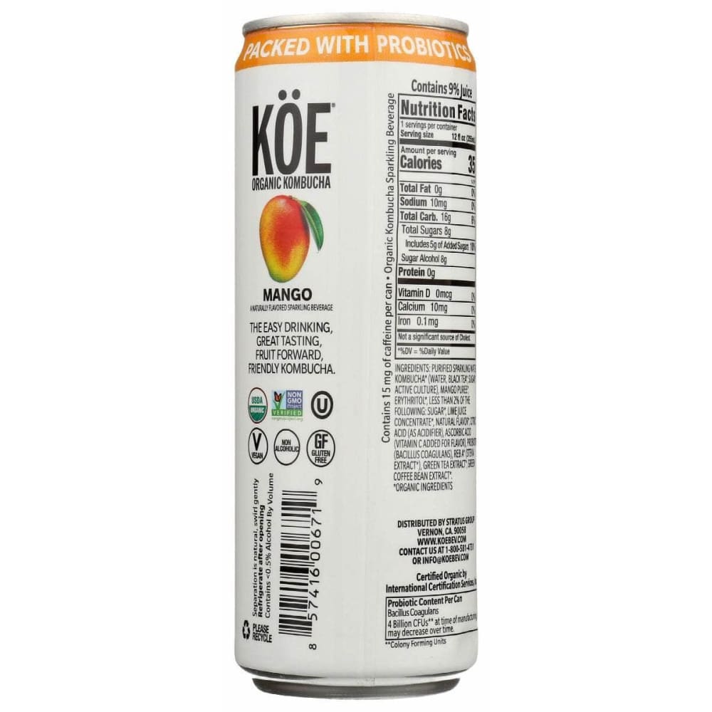 KOE Grocery > Beverages > Coffee, Tea & Hot Cocoa KOE Mango Kombucha, 12 fo