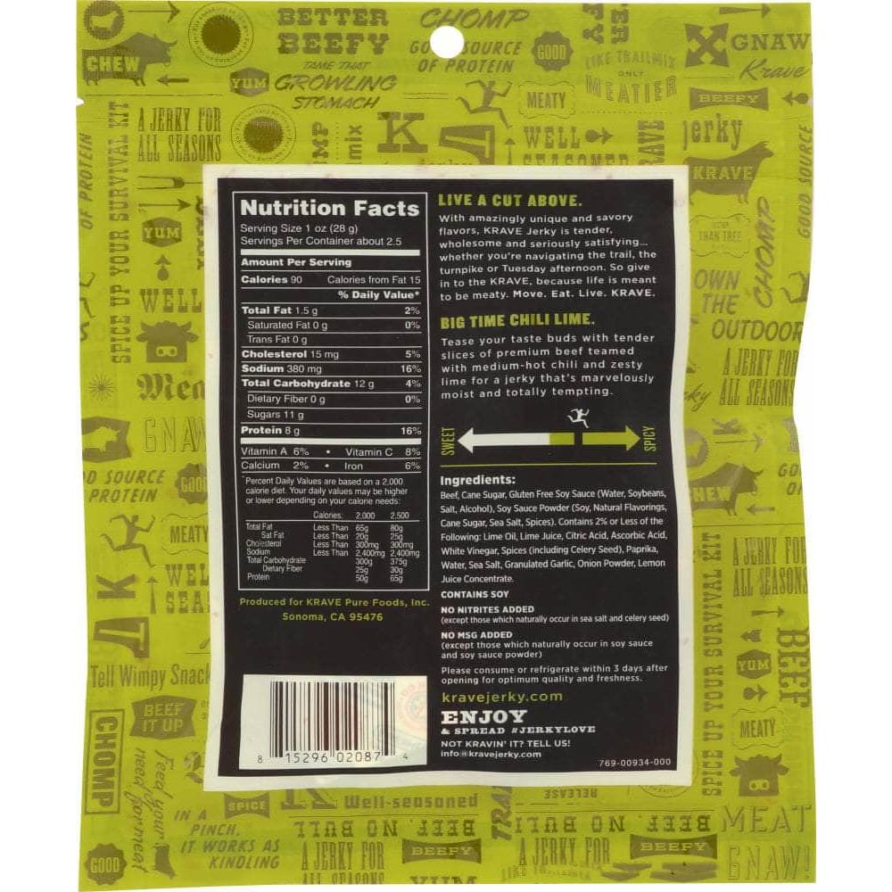 KRAVE Krave Beef Jerky Chili Lime, 2.7 Oz