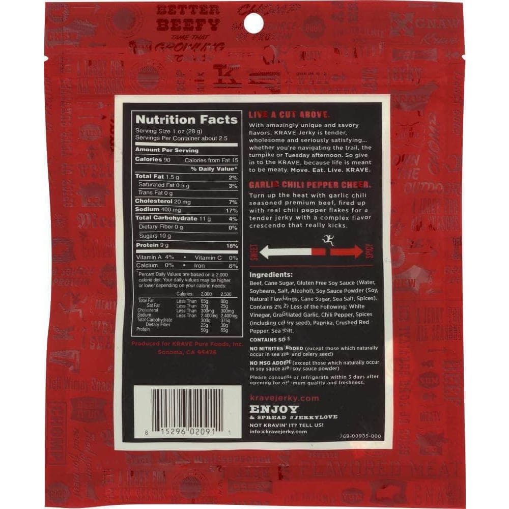 Krave Krave Beef Jerky Garlic Chili Pepper 2.7 Oz