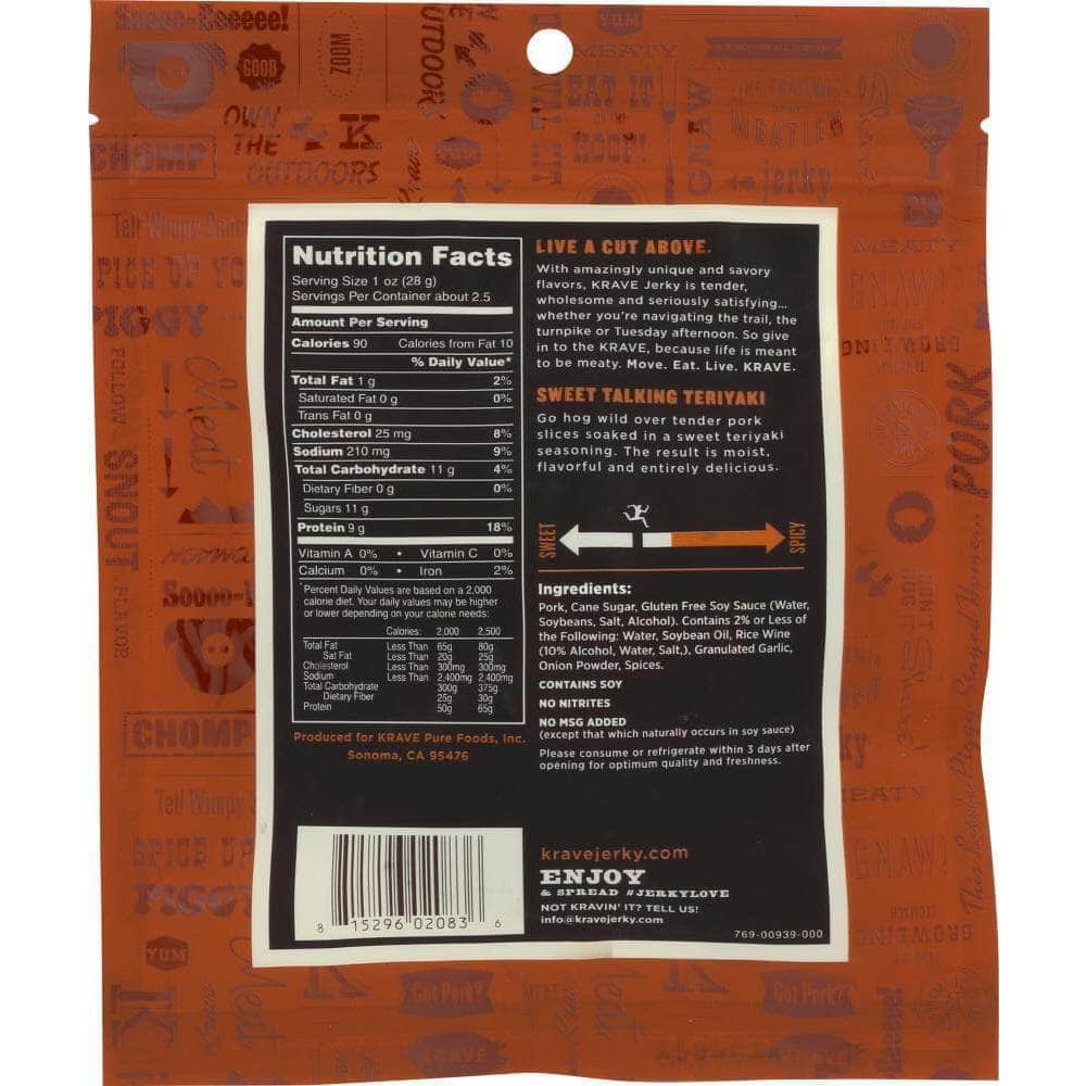 Krave Krave Pork Jerky Grilled Sweet Teriyaki 2.7 Oz