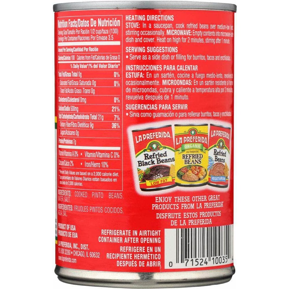 La Preferida La Preferida Authentic Flavor Fat Free Refried Beans, 16 oz