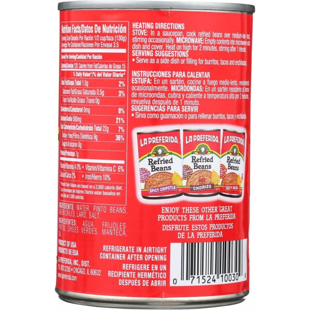 LA PREFERIDA La Preferida Bean Refried Grn Chilies, 16 Oz