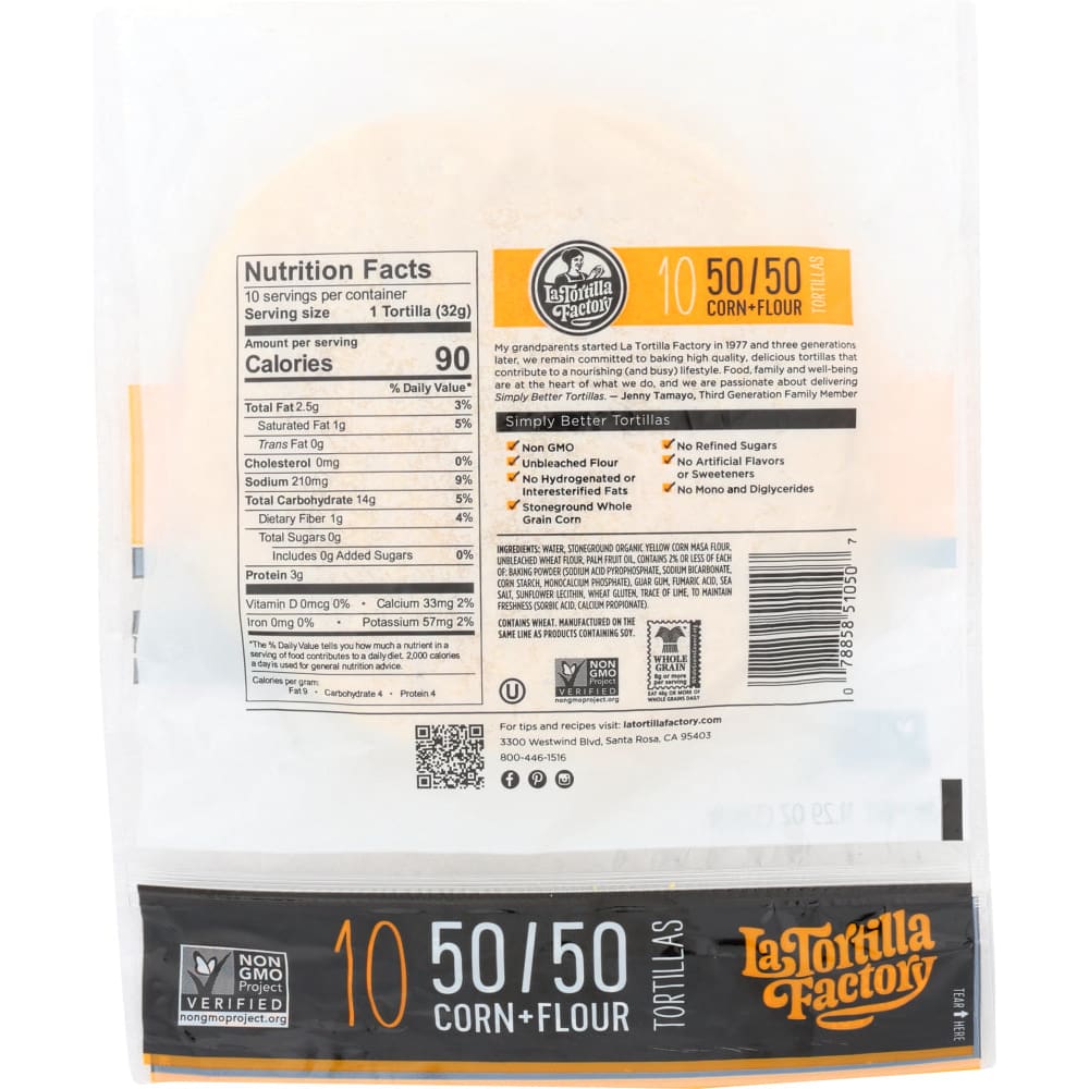 LA TORTILLA FACTORY: Tortilla 50-50 Yellow Corn 11.29 oz - Grocery > Cooking & Baking > Crusts Shells Stuffing - LA TORTILLA FACTORY