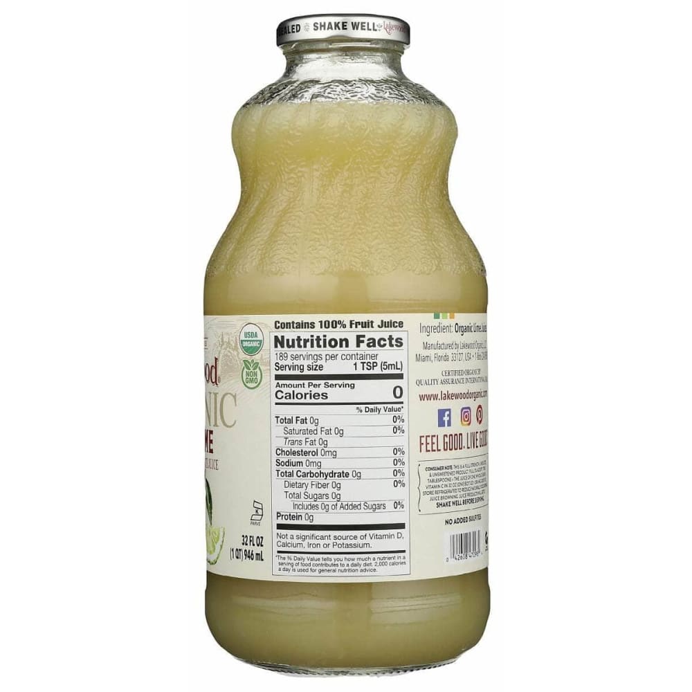 LAKEWOOD Lakewood Juice Pure Lime Org, 32 Oz