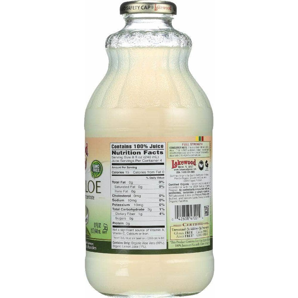 Lakewood Lakewood Organic Pure Aloe Inner Fillet Juice with Lemon, 32 Oz