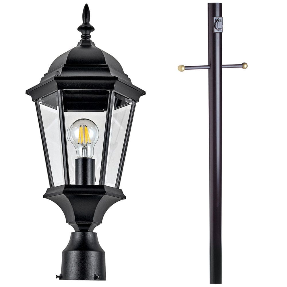 Lamp Post And Outdoor Post Light Bundle Black - Outdoor Lighting - ShelHealth