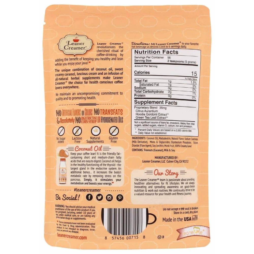 LEANER CREAMER Grocery > Beverages > Coffee, Tea & Hot Cocoa LEANER CREAMER Creamy Caramel Refill Pouch, 9.87 oz