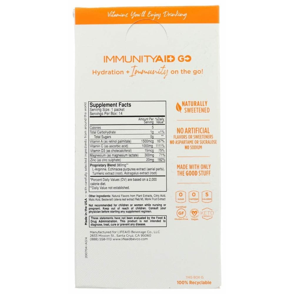 LIFEAID BEVERAGE Lifeaid Beverage Immunityaid Go Orange 14Pk, 3.21 Oz