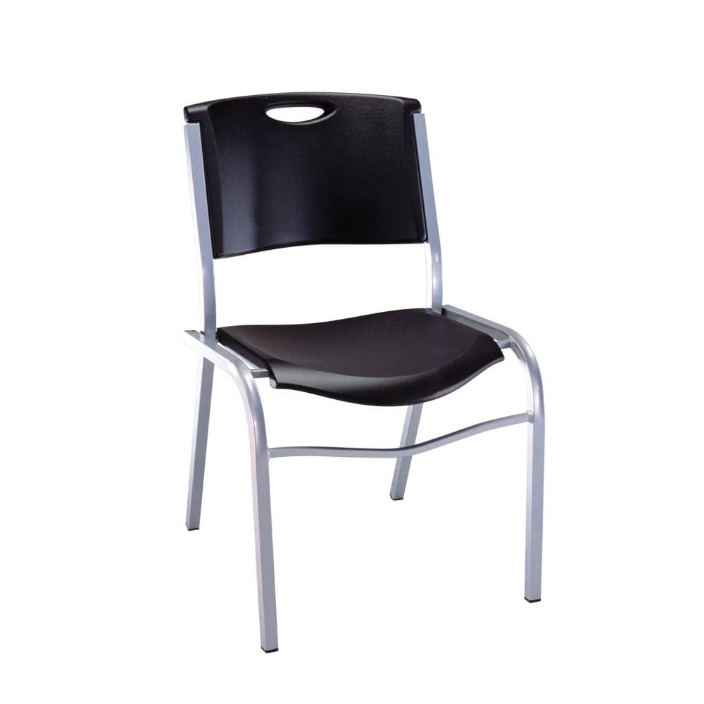 Lifetime Plastic Stacking Chair /Black & Silver - Commercial - Stacking Chairs - ShelHealth