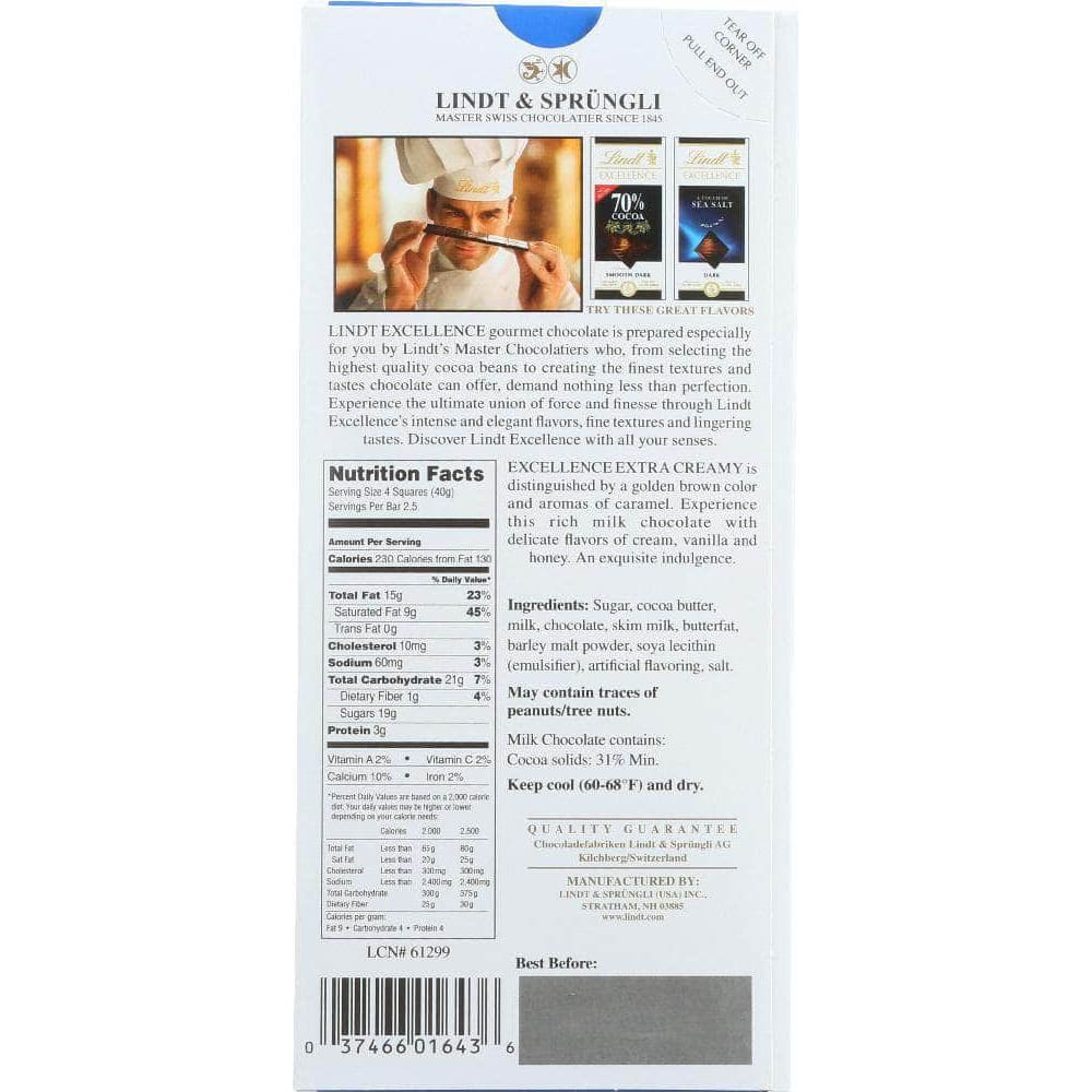 Lindt Lindt Excellence Extra Creamy Milk Chocolate, 3.5 oz