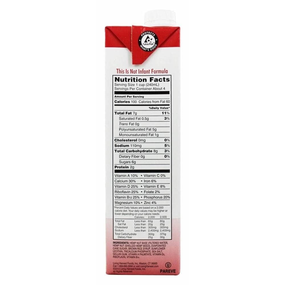 LIVING HARVEST Grocery > Beverages > Milk & Milk Substitutes LIVING HARVEST: Original Hempmilk Gluten Free, 32 fl oz