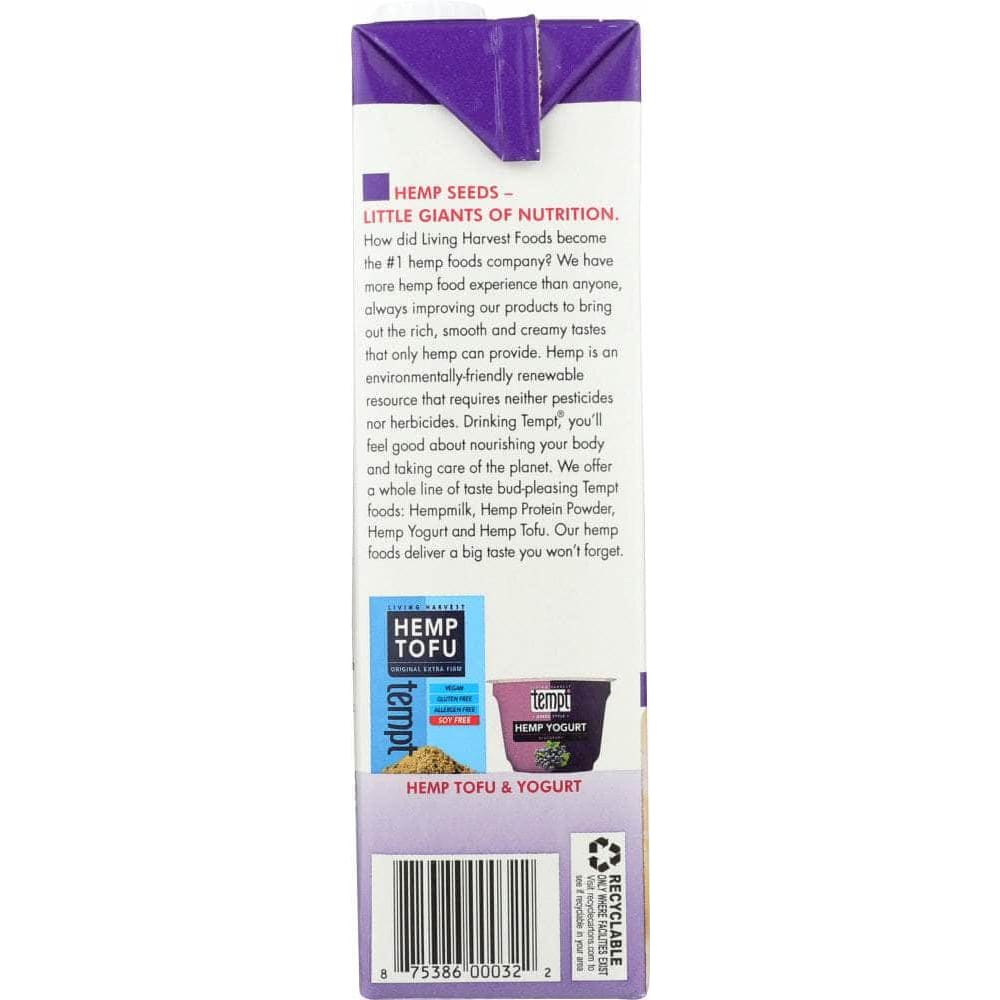 LIVING HARVEST Grocery > Beverages > Milk & Milk Substitutes LIVING HARVEST: Vanilla Hempmilk Gluten Free, 32 fl oz