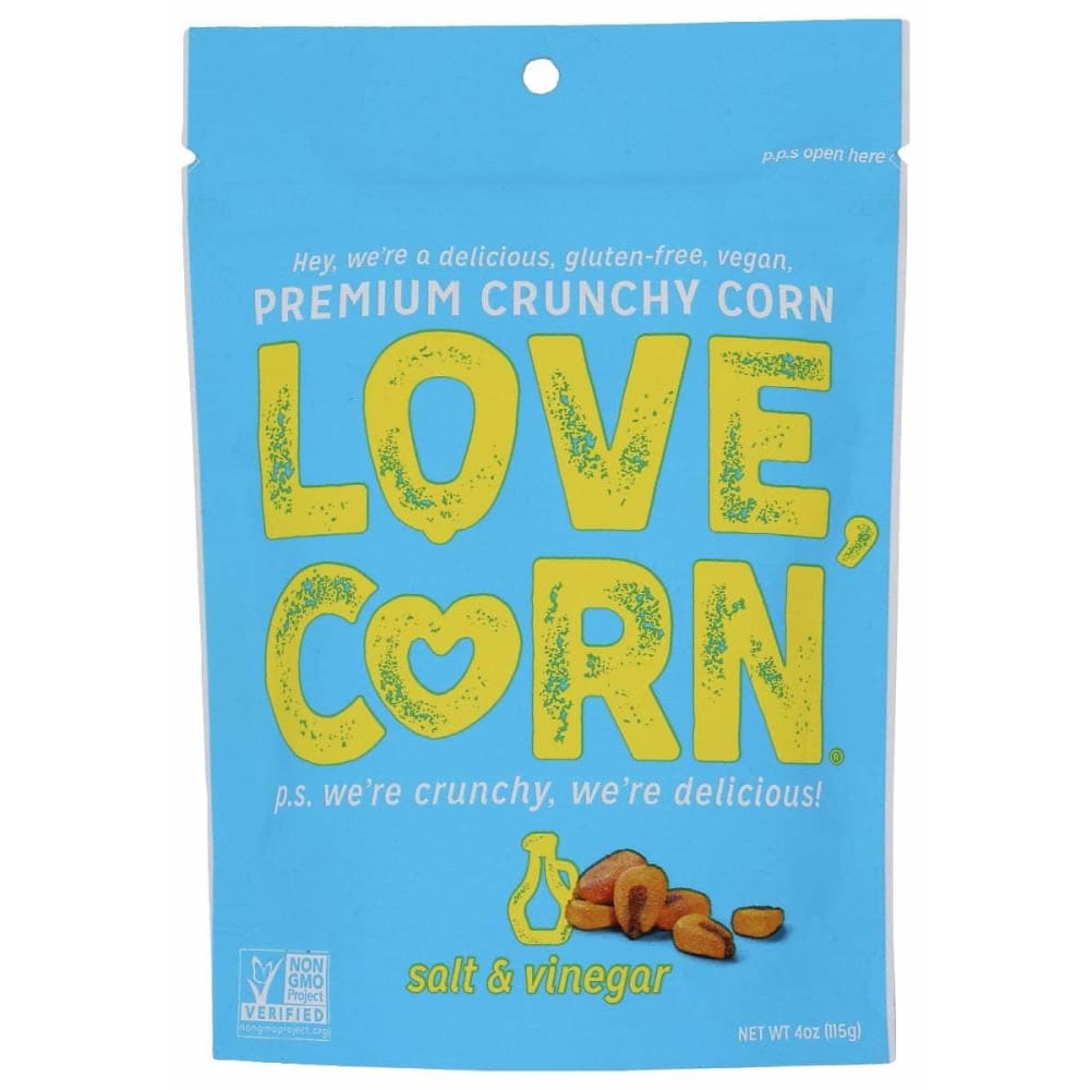 LOVE CORN Grocery > Snacks > Chips > Snacks Other LOVE CORN: Corn Snck Sslt Vngr Shre, 4 oz