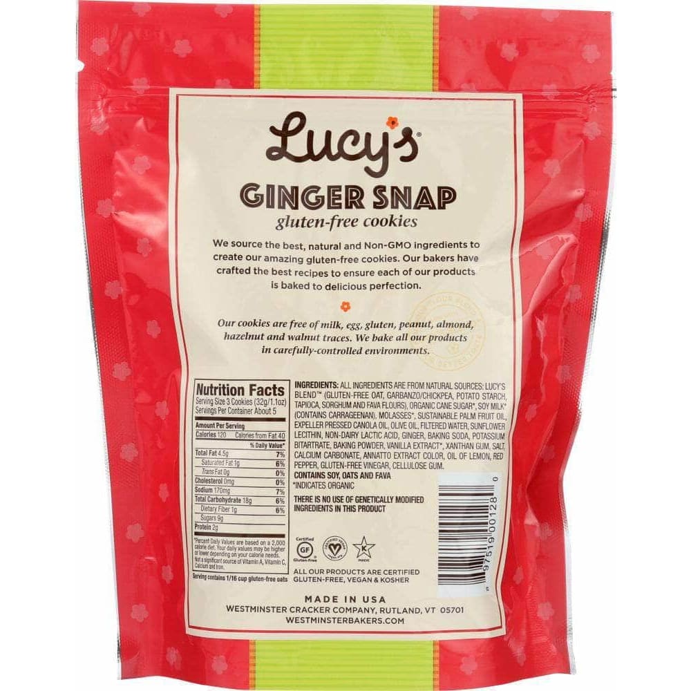 Lucys Lucy's Gluten Free Ginger Snap Cookies, 5.5 oz