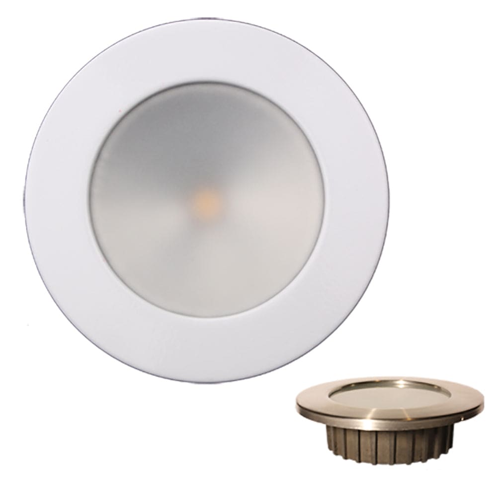 Lunasea Gen3 Warm White RGBW Full Color 3.5” IP65 Recessed Light w/ White Stainless Steel Bezel - 12VDC - Lighting | Interior / Courtesy