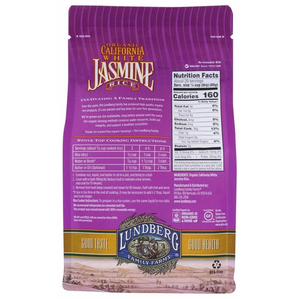 LUNDBERG FAMILY FARMS Lundberg Organic California White Jasmine Rice, 2 Lb