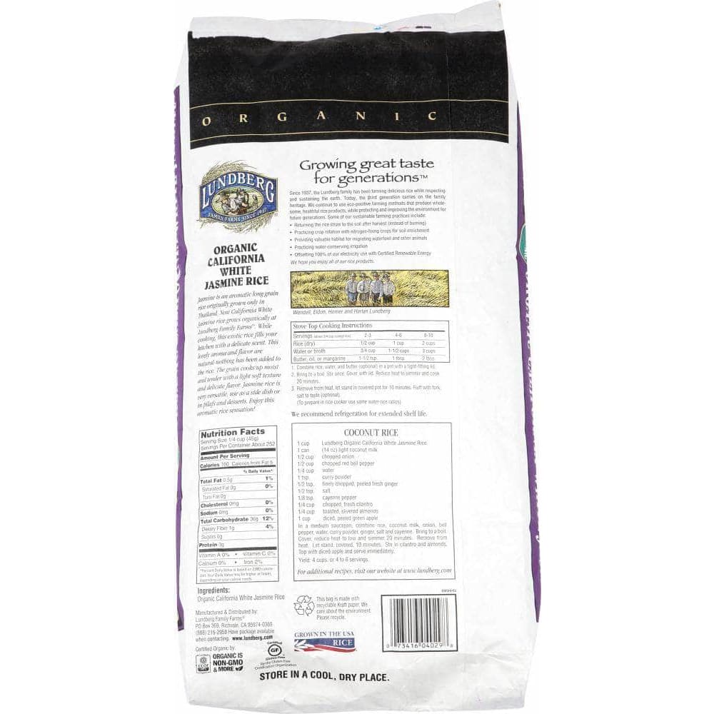 Lundberg Family Farms Lundberg Organic California White Jasmine Rice, 25 lb