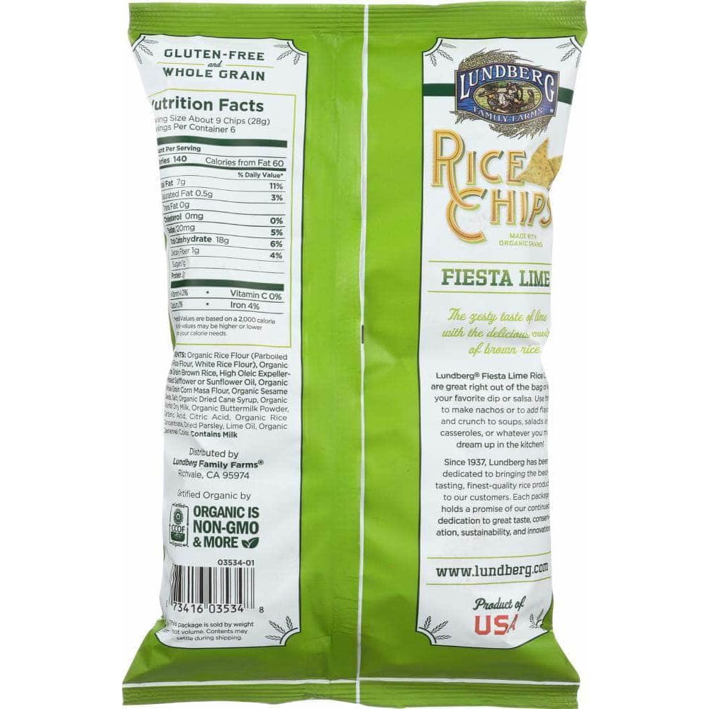 Lundberg Family Farms Lundberg Rice Chips Fiesta Lime, 6 Oz