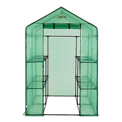 Machrus Ogrow Deluxe Walk-In Greenhouse with 2 Tiers and 8 Shelves - Green Civer - Home/Lawn & Garden/Greenhouses/ - Ogrow
