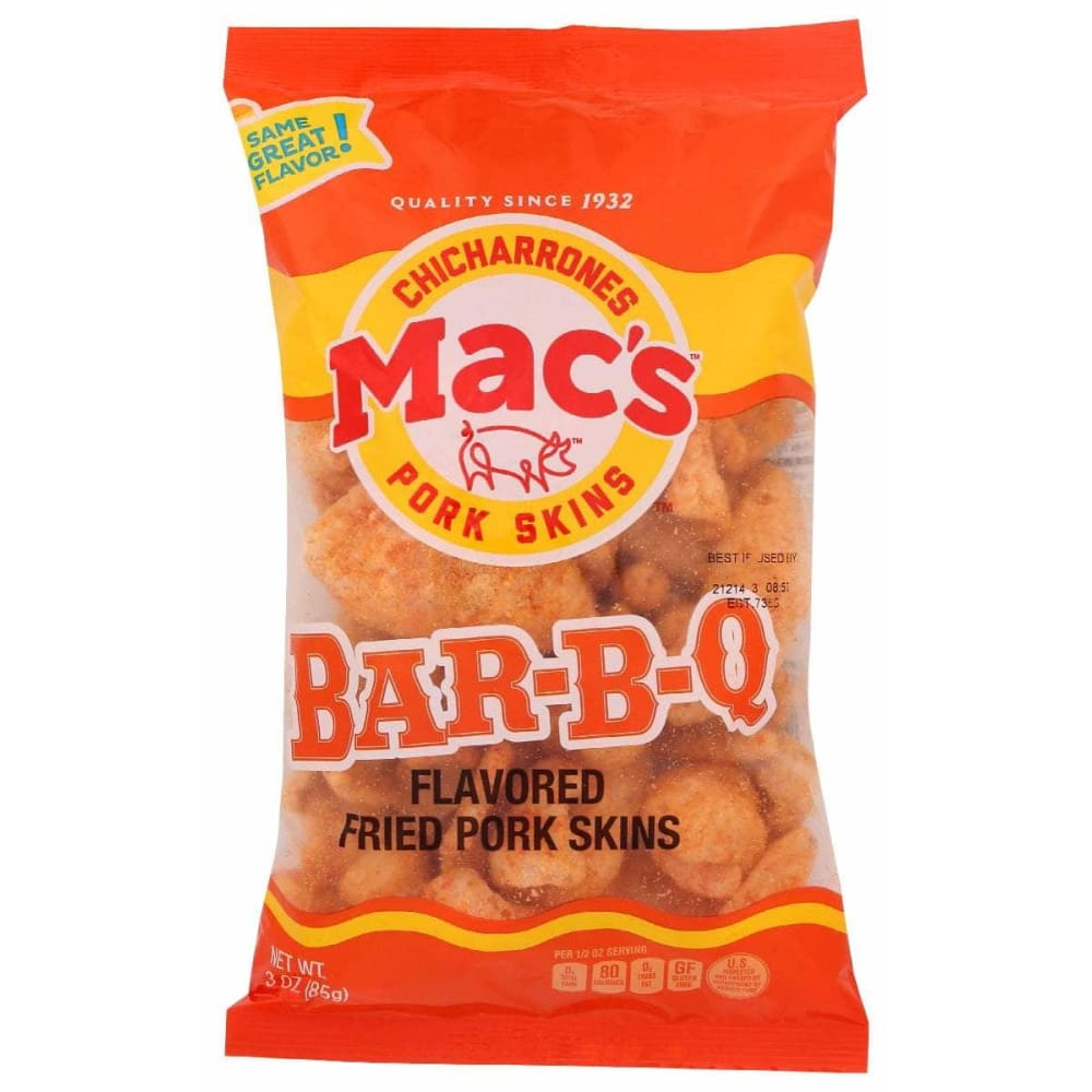 MACS Grocery > Snacks > Chips > Snacks Other MACS Bar B Q Flavored Fried Pork Skins, 3 oz