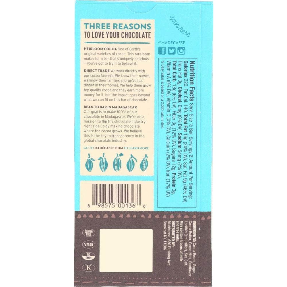 Madecasse Madecasse 63% Cocoa Chocolate Bar Sea Salt & Nibs, 2.64 oz