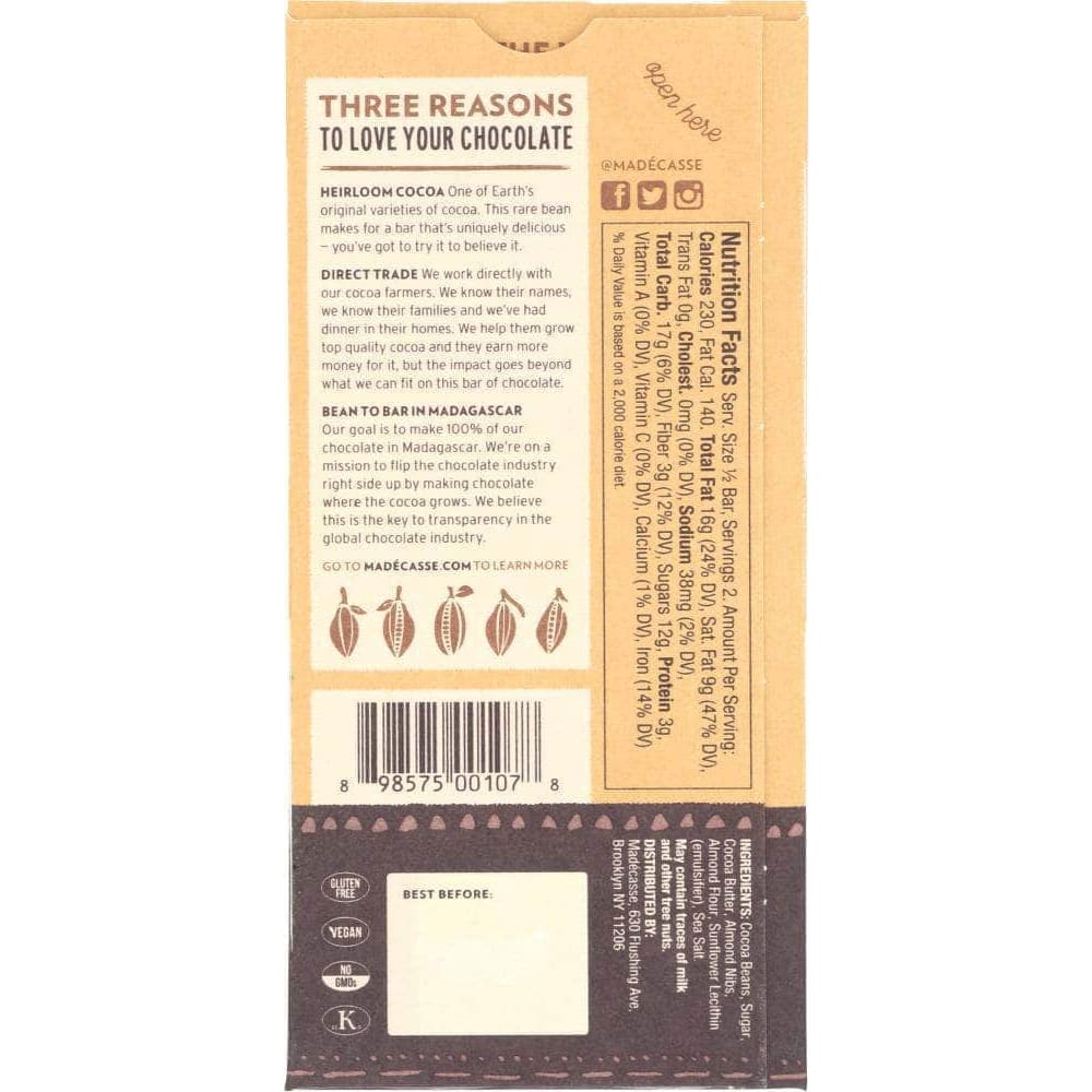 Madecasse Madecasse Salted Almond Dark Chocolate Bar, 2.64 oz