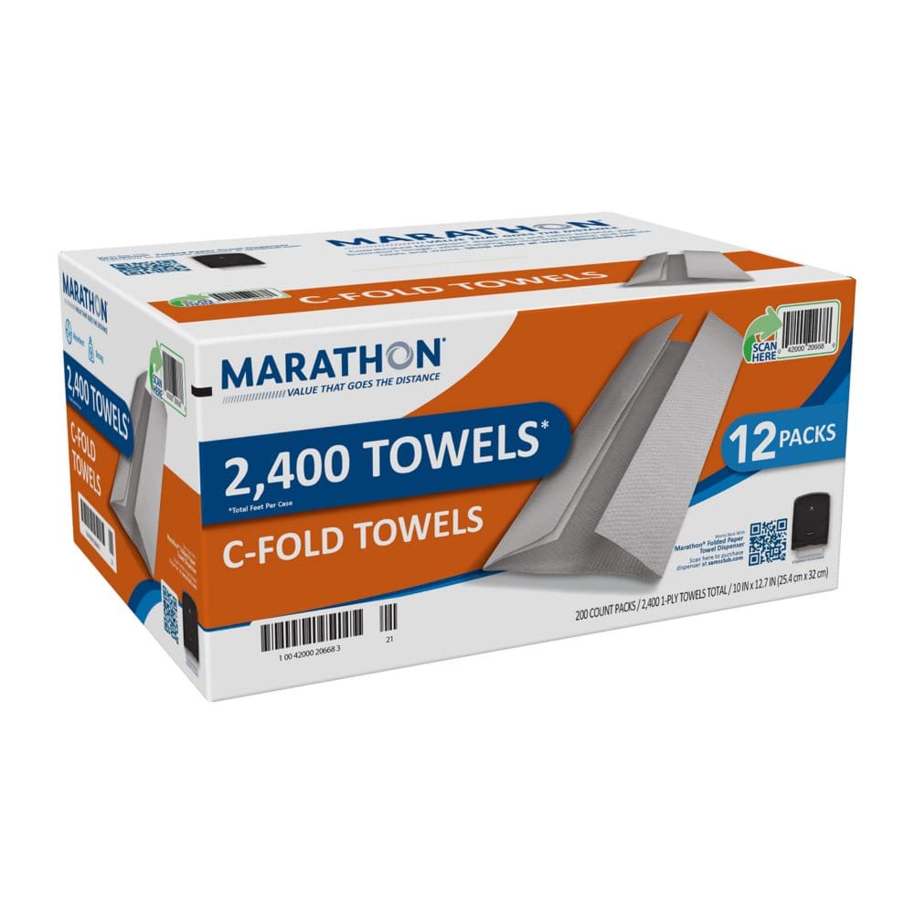 Marathon C-Fold 1-Ply Paper Towels 10 x 13 White (200 towels/pk. 12 pks.) (Pack of 10) - Paper & Plastic - Marathon