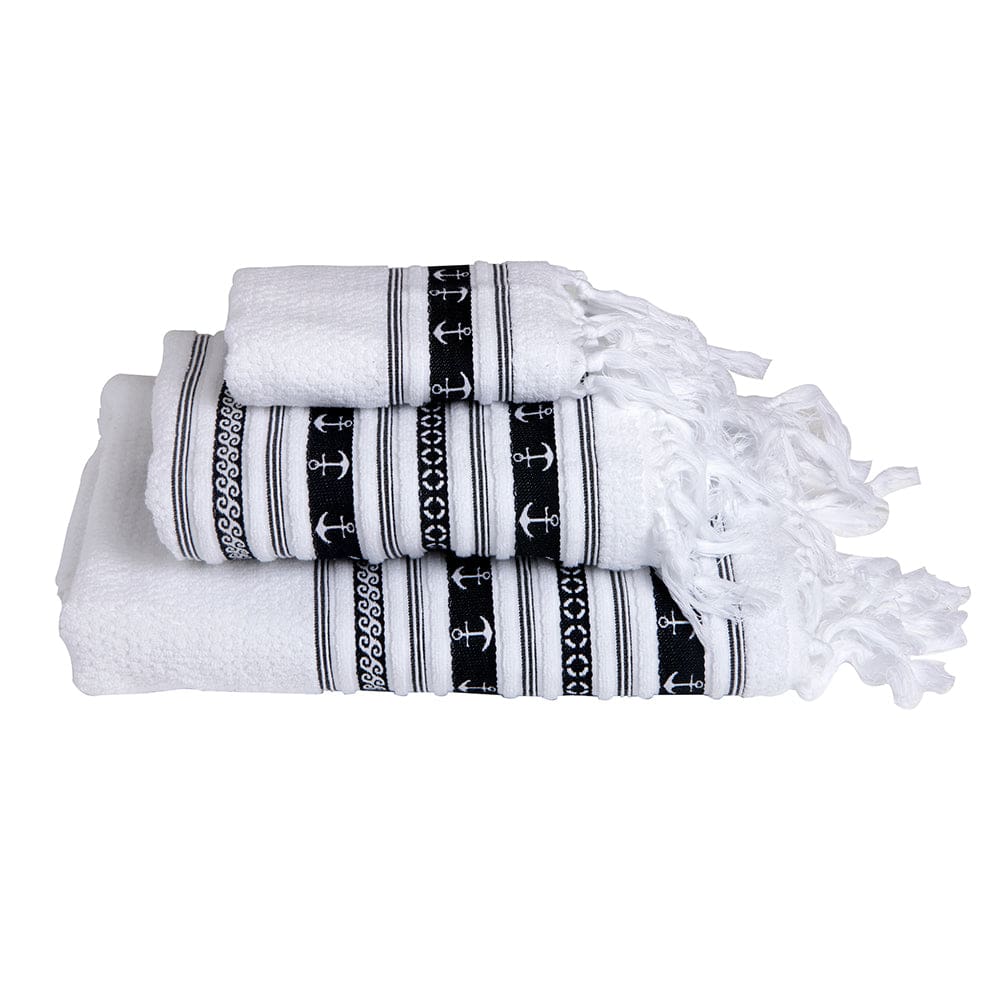 Marine Business White/ Anchors Towel Set - SANTORINI - Set of 3 - Boat Outfitting | Deck / Galley - Marine Business