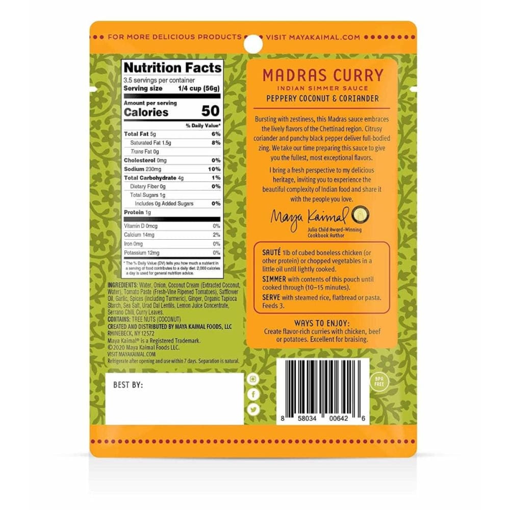 MAYA KAIMAL Maya Kaimal Sauce Madras Curry Pouch, 7 Oz