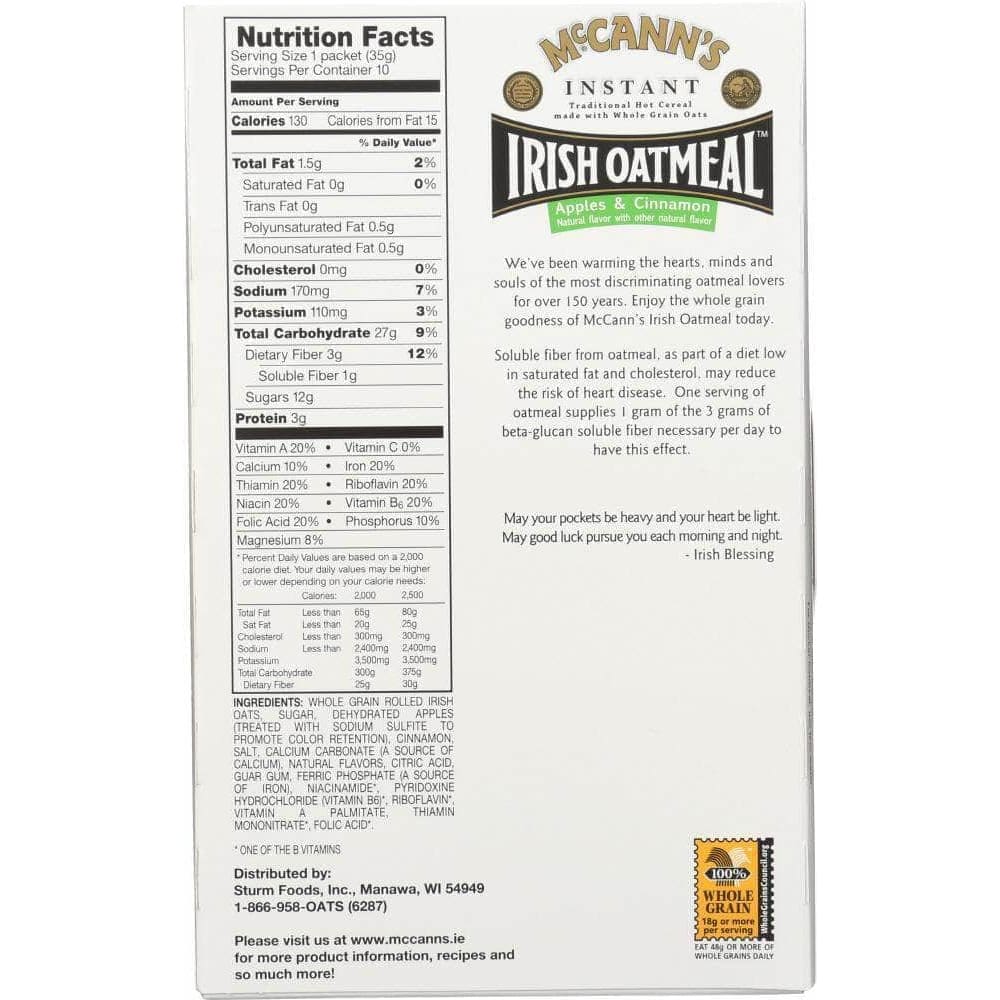 Mccanns Mccann Oatmeal Instant Apple and Cinnamon, 12.3 oz