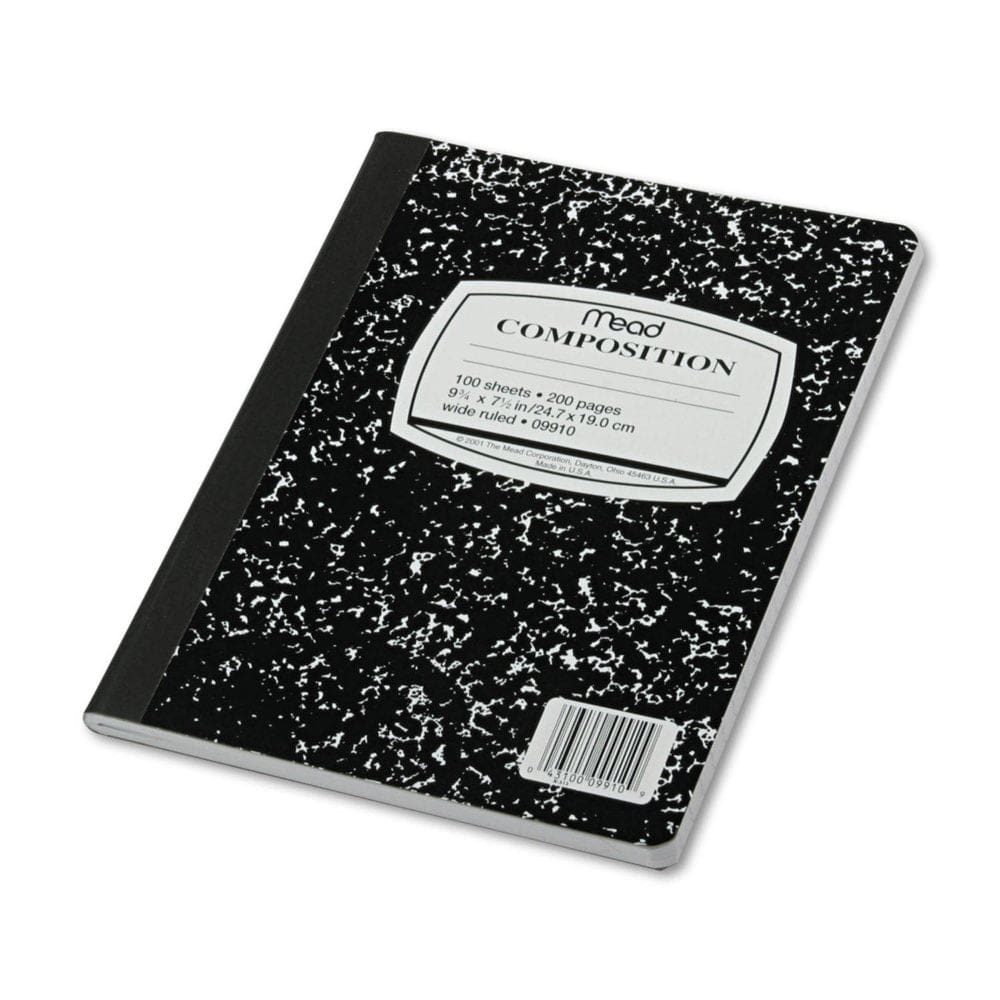 Mead Black Marble Composition Book - Wide Rule - 9-3/4 x 7-1/2 - 100 Sheets (Pack of 4) - Writing Pads Notebooks & Envelopes - Mead