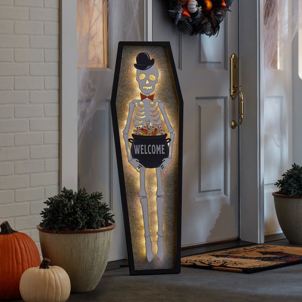 Member’s Mark 4’ Pre-Lit Halloween Skeleton Porch Sign - Halloween Indoor Decor - ShelHealth