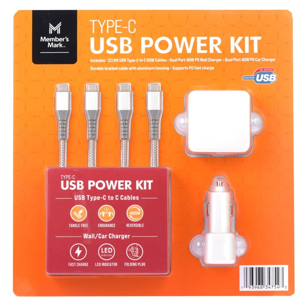 Member’s Mark USB PD Power Pack for Type-C Devices - With Car & Wall Charger & 2 USB-C Cables - Cell Phone Accessories - ShelHealth