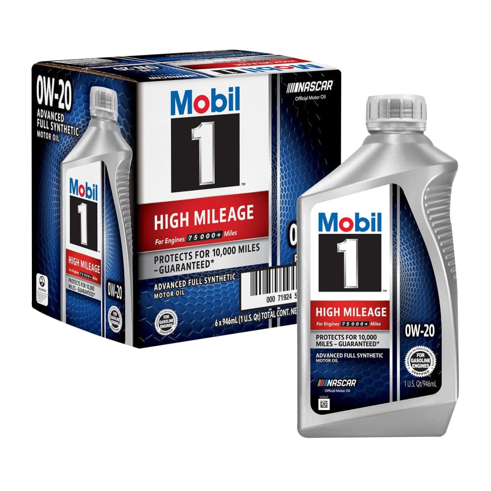 Mobil 1 High Mileage Full Synthetic Motor Oil 0W-20 6 pk./1 qt. - Mobil