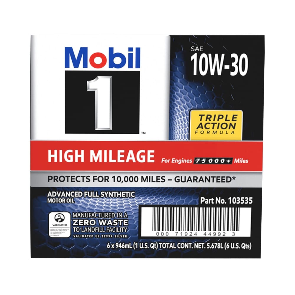 Mobil 1 High Mileage Full Synthetic Motor Oil 10W-30 6 pk./1 qt. - Mobil