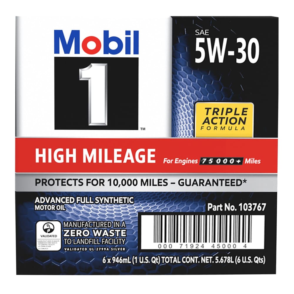 Mobil 1 High Mileage Full Synthetic Motor Oil 5W-30 6 pk./1 qt. - Mobil