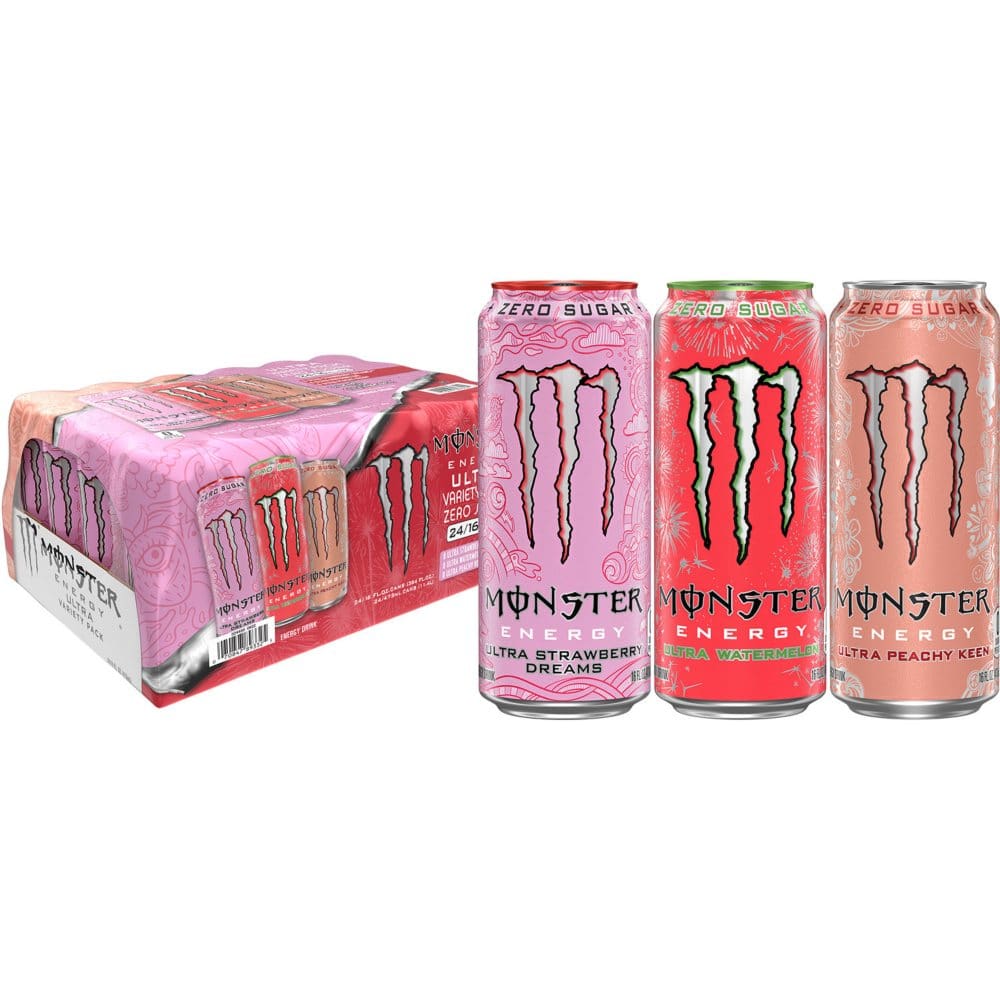 Monster Energy Ultra Variety Pack Strawberry Dreams Watermelon Peachy Keen (16 fl. oz. 24 pk.) - Energy Drinks - Monster