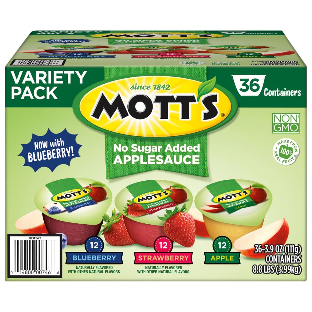 Mott’s No Sugar Added Applesauce Variety Pack Cups 36 pk./3.9 oz. - Mott’s