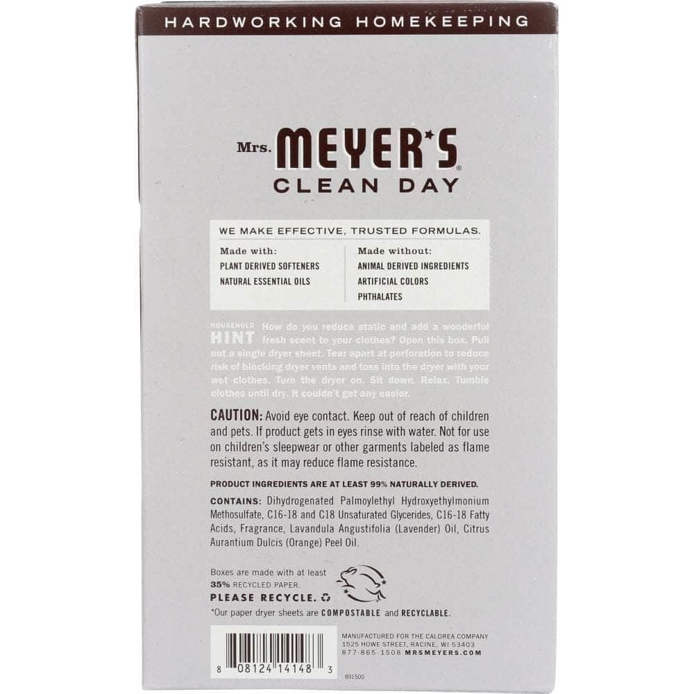 Mrs Meyers Clean Day Mrs Meyers Clean Day Dryer Sheets Lavender Scent, 80 Sheets