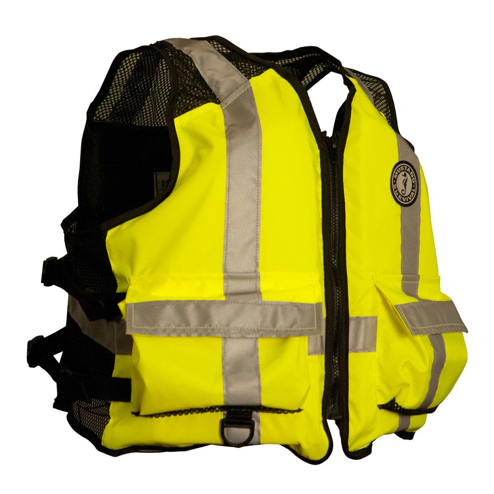 Mustang High Visibility Industrial Mesh Vest - Fluorescent Yellow/ Green/ Black - Small/ Medium - Marine Safety | Personal Flotation Devices