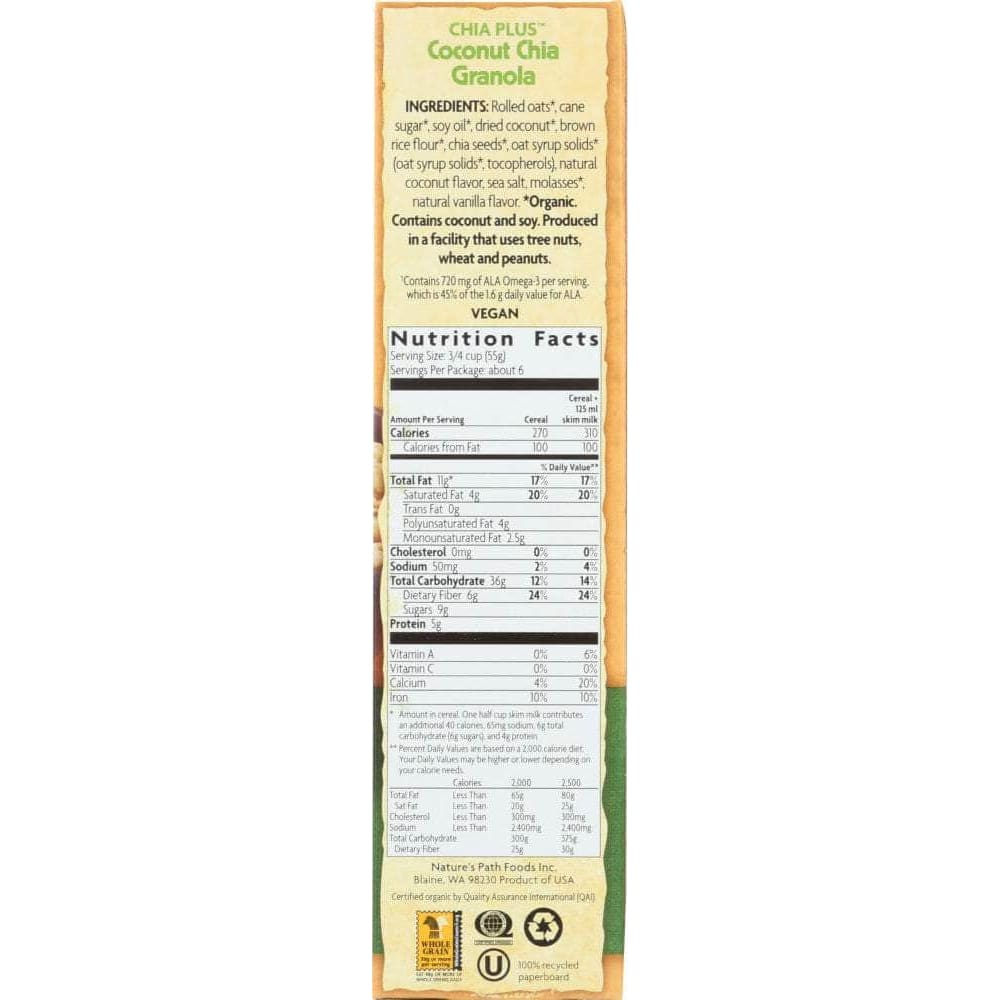 Natures Path Nature's Path Organic Chia Plus Coconut Chia Granola Cereal, 12.34 oz