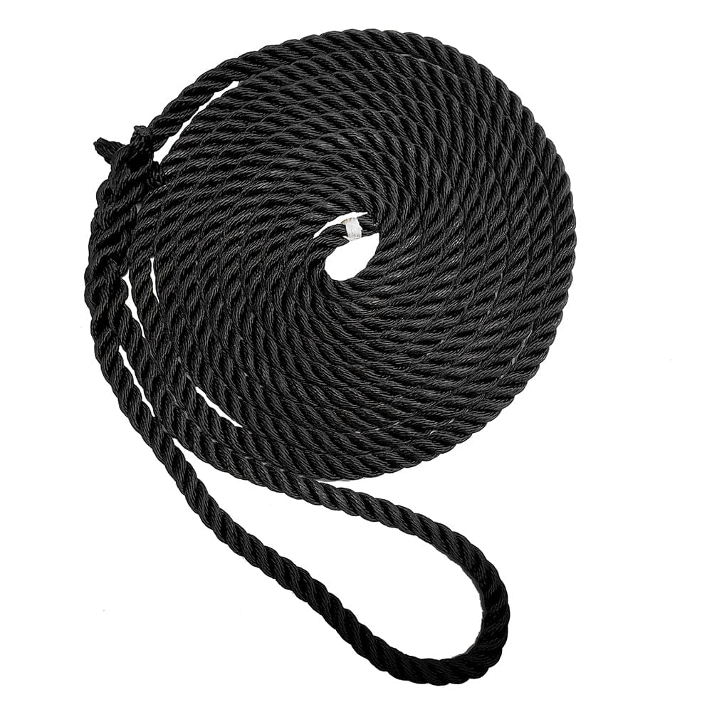 New England Ropes 1/ 2 Premium 3-Strand Dock Line - Black - 15’ - Anchoring & Docking | Dock Line - New England Ropes