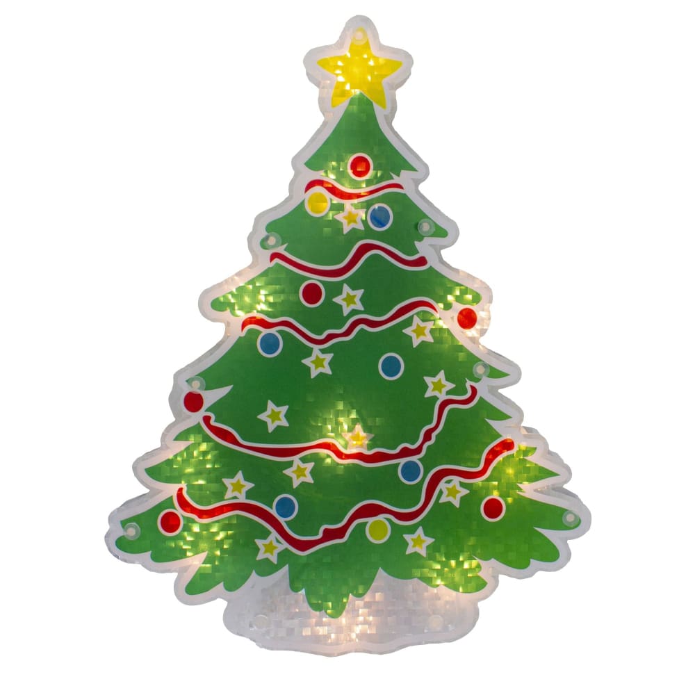 Northlight 12.5 Lighted Holographic Christmas Tree Window Silhouette Decor - Home/Seasonal/Holiday Home/Holiday Home Decor/Indoor Holiday