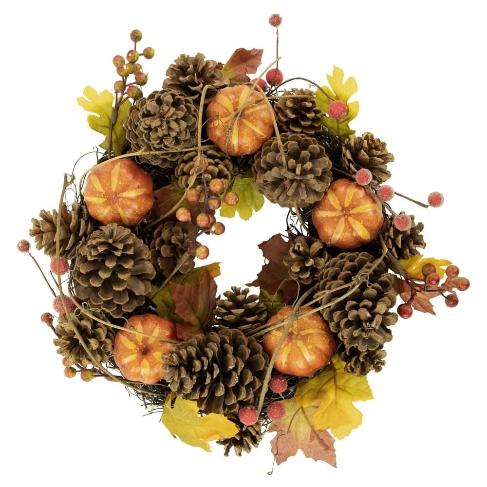 Northlight 13.5 Pinecone and Pumpkin Autumn Harvest Wreath - Home/Seasonal/Holiday Home/Holiday Home Decor/Wreaths & Garland/ - Northlight