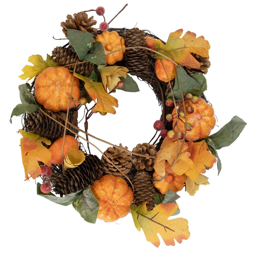 Northlight 13.5 Pumpkin and Pinecone Autumn Harvest Wreath - Home/Seasonal/Holiday Home/Holiday Home Decor/Wreaths & Garland/ - Northlight