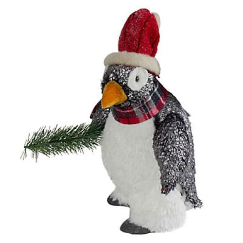 Northlight 13 Plush Penguin with Pine Branch Christmas Figure - Home/Seasonal/Holiday/Holiday Decor/Christmas Decor/ - Northlight