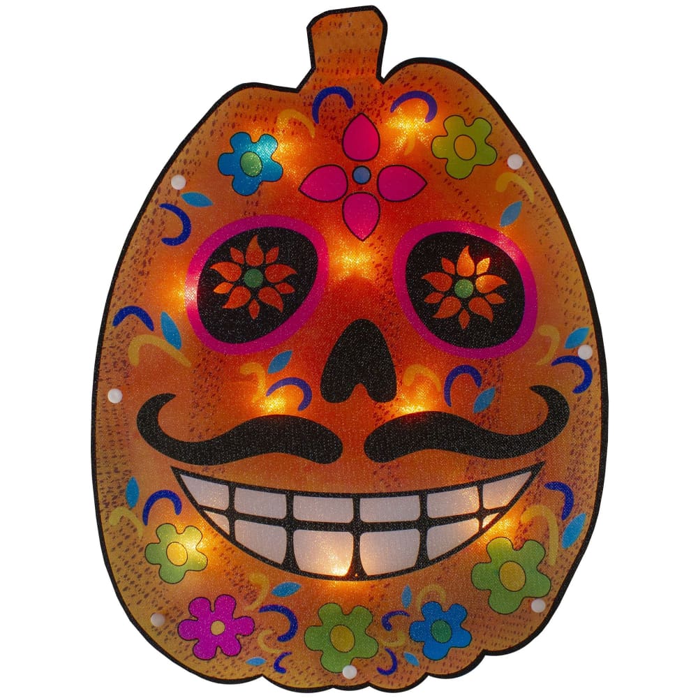 Northlight 15 Lighted Sugar Skull Pumpkin Halloween Window Decoration - Home/Seasonal/Halloween & Harvest/Halloween Decor/ - Northlight